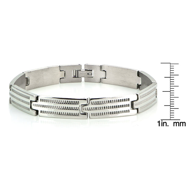 Stainless Steel Textured Link Classic Mens Bracelet