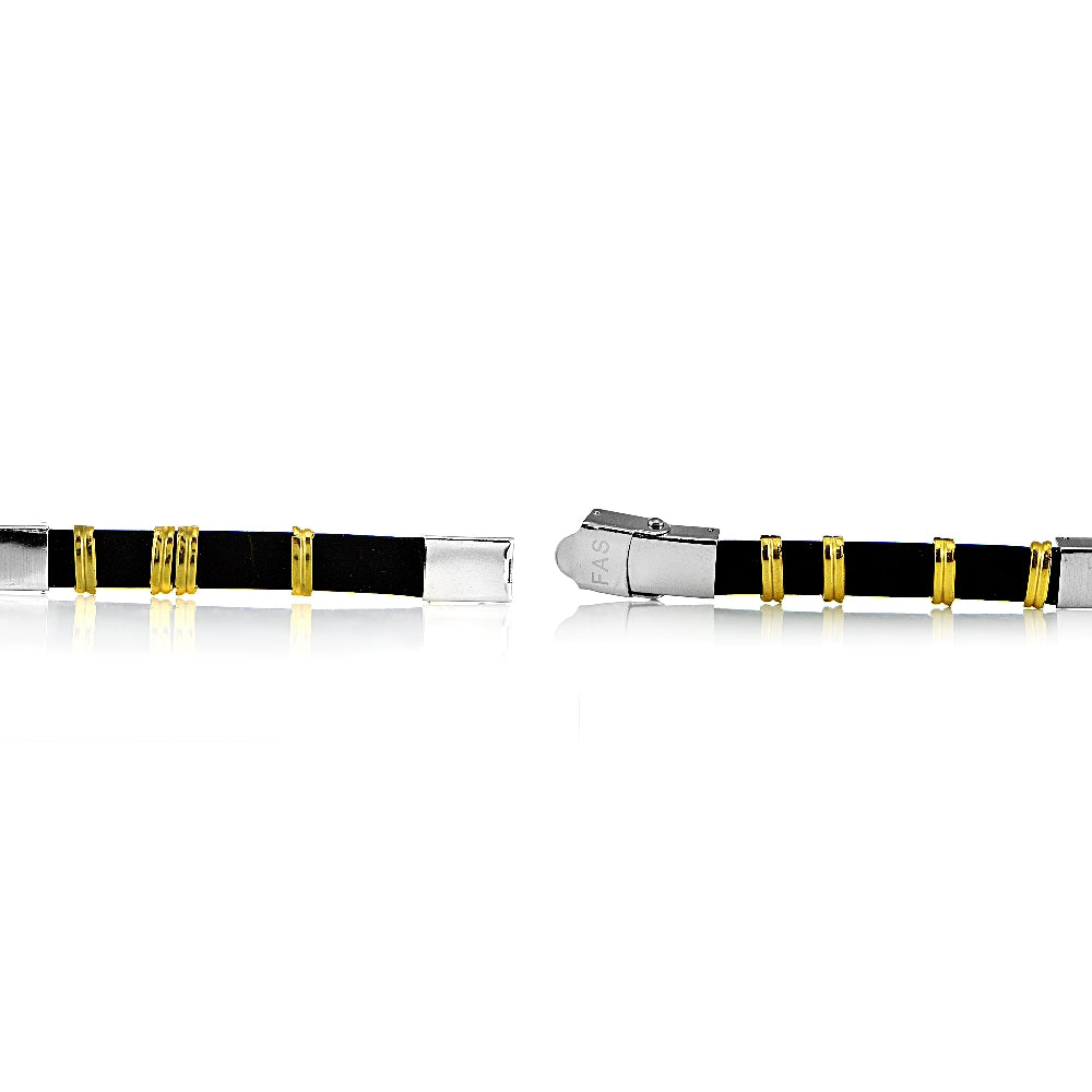 Stainless Steel Two Tone Rubbrty Cross ID Mens Bracelet-2