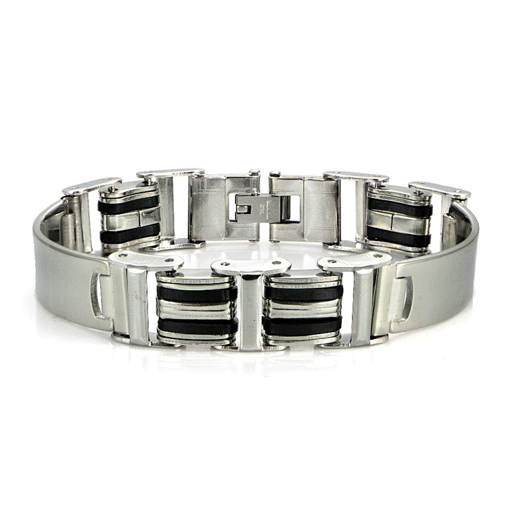 Stainless Steel Black Inlay Fashion ID Link Mens Bracelet