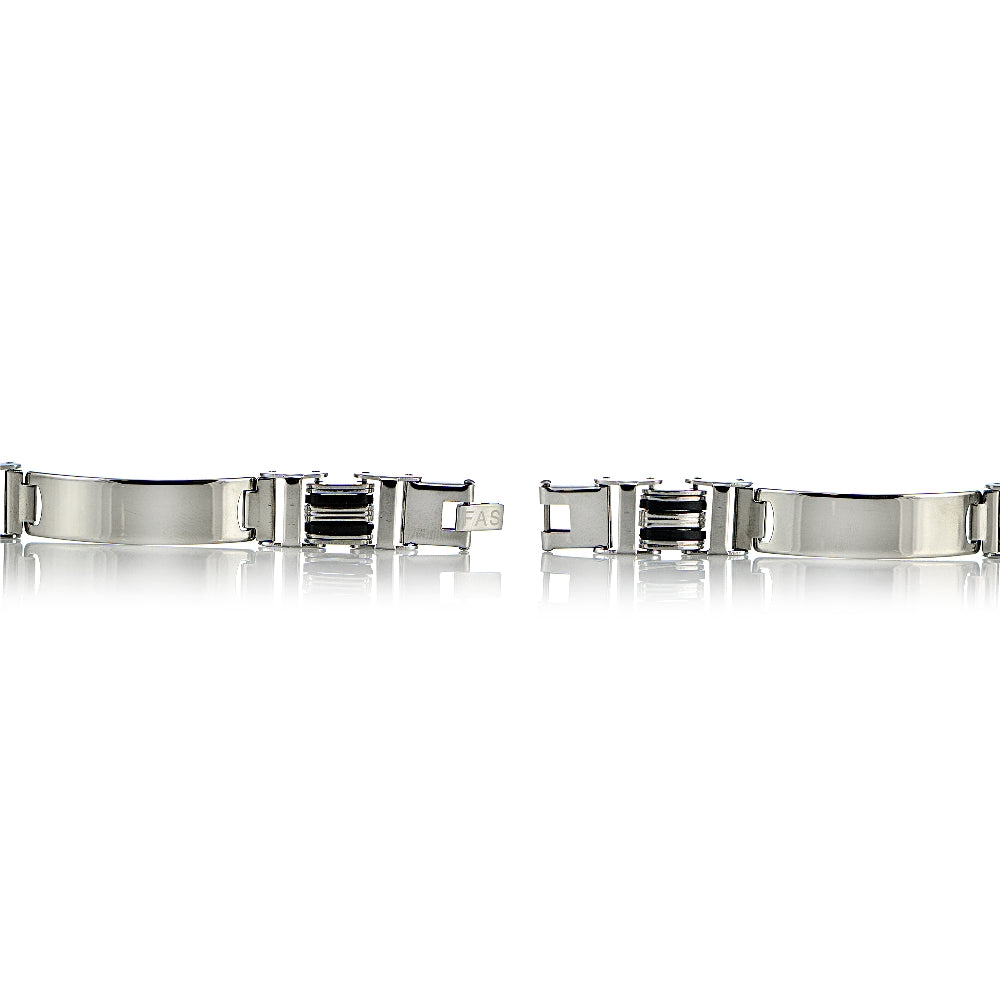 Stainless Steel Black Inlay Fashion ID Link Mens Bracelet-2