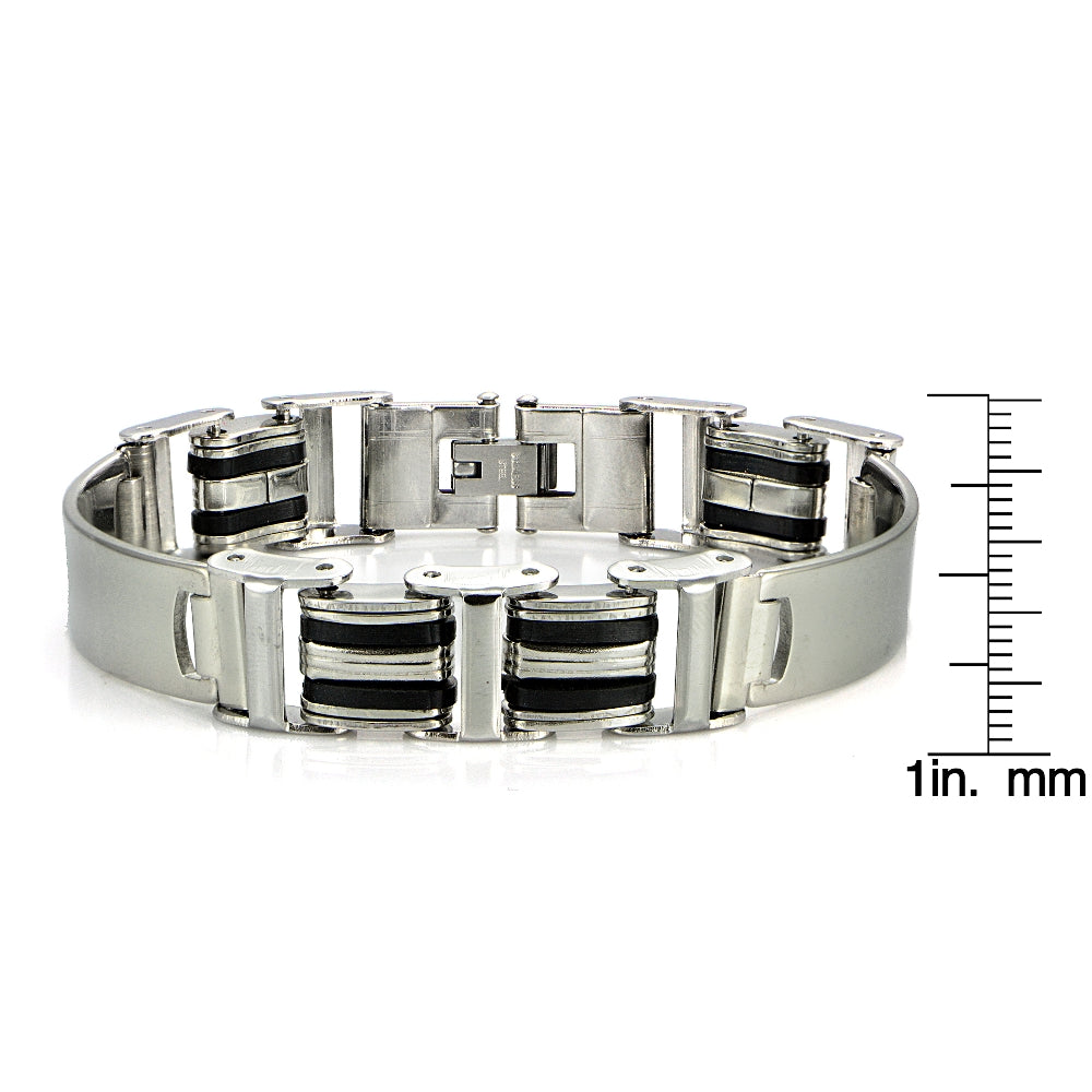 Stainless Steel Black Inlay Fashion ID Link Mens Bracelet-3