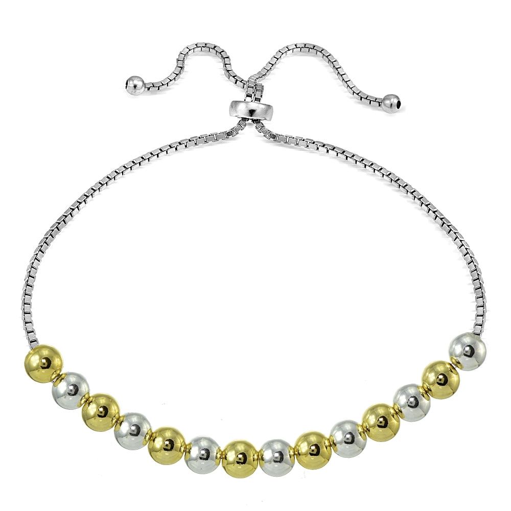 Sterling Silver Two-Tone 6mm Bead Adjustable Bracelet
