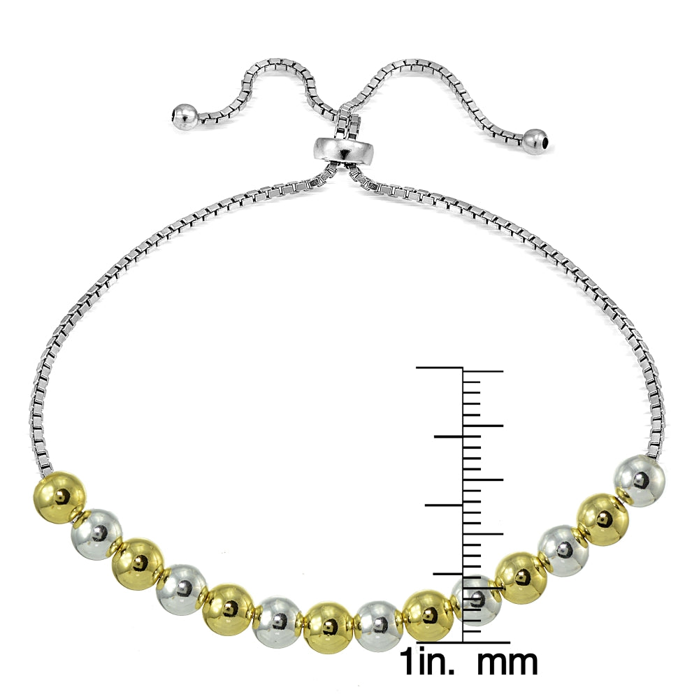 Sterling Silver Two-Tone 6mm Bead Adjustable Bracelet-3