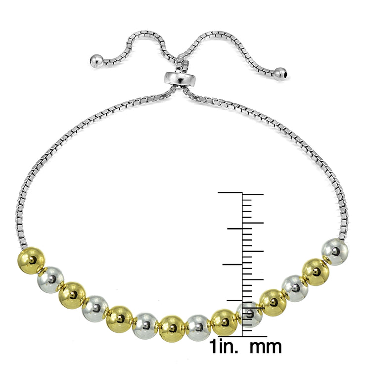 Sterling Silver Two-Tone 6mm Bead Adjustable Bracelet