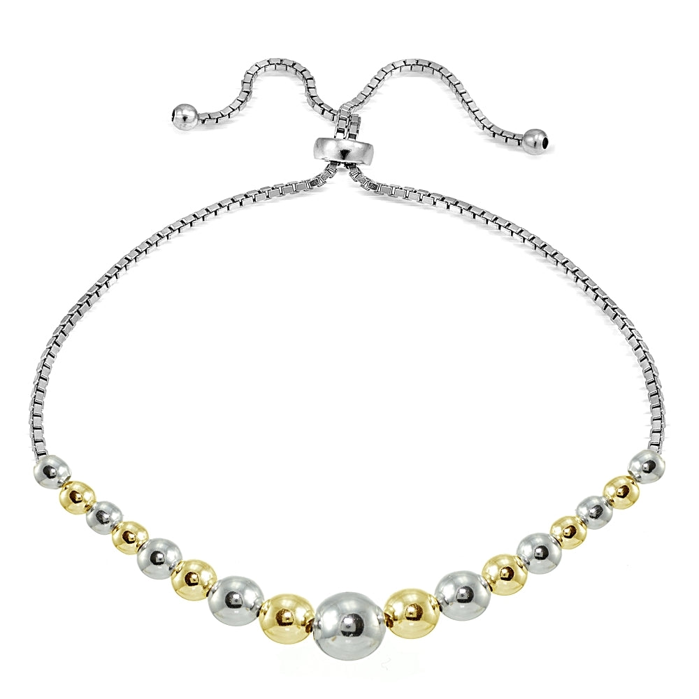 Sterling Silver Two-Tone Graduated Bead Adjustable Bracelet