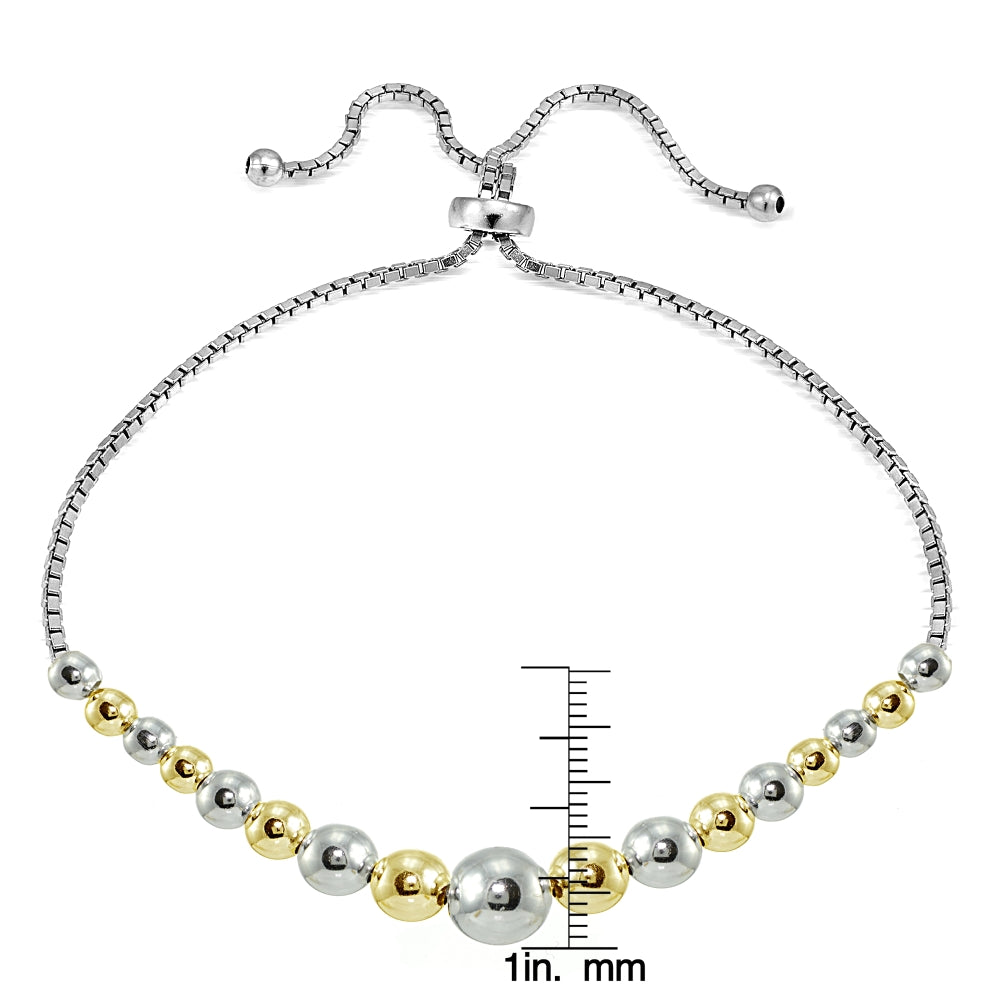 Sterling Silver Two-Tone Graduated Bead Adjustable Bracelet-3