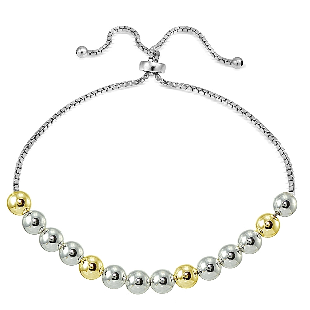 Sterling Silver Two-Tone 6mm Bead Adjustable Bracelet