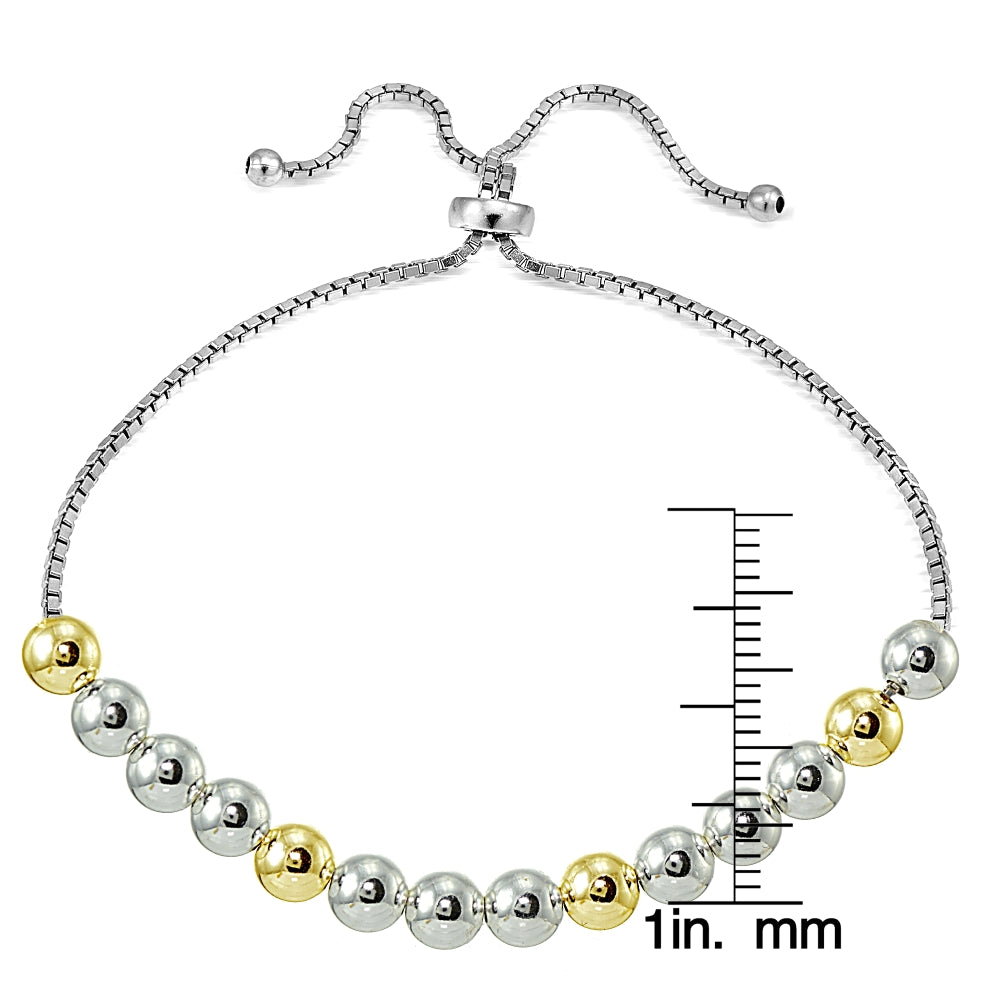 Sterling Silver Two-Tone 6mm Bead Adjustable Bracelet-3