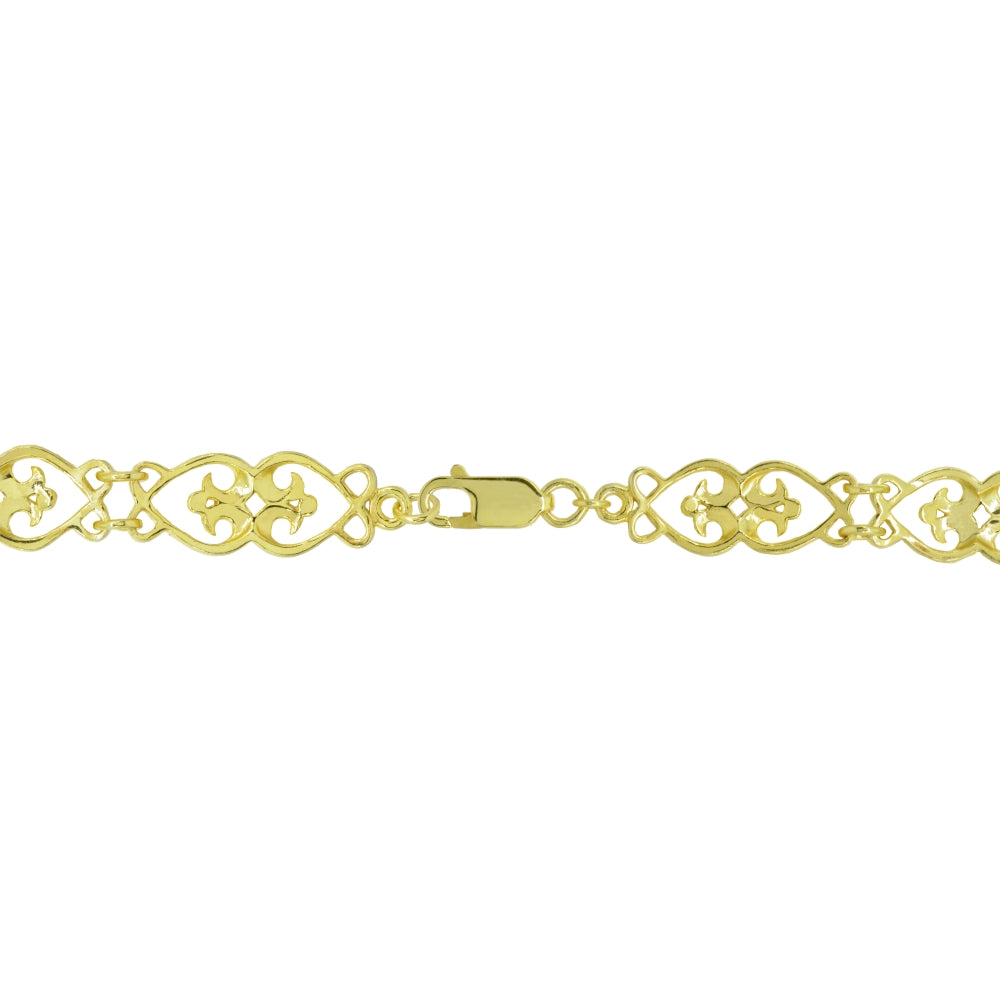 Two-Tone Yellow Gold Flashed Sterling Silver Filigree Hearts Diamond-Cut Link Bracelet-2