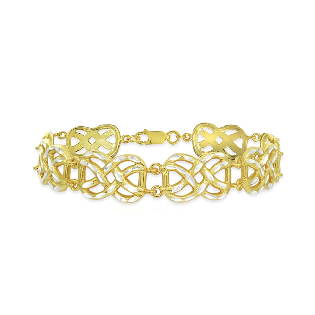 Two-Tone Yellow Gold Flashed Sterling Silver Celtic Knot Diamond-Cut Link Bracelet