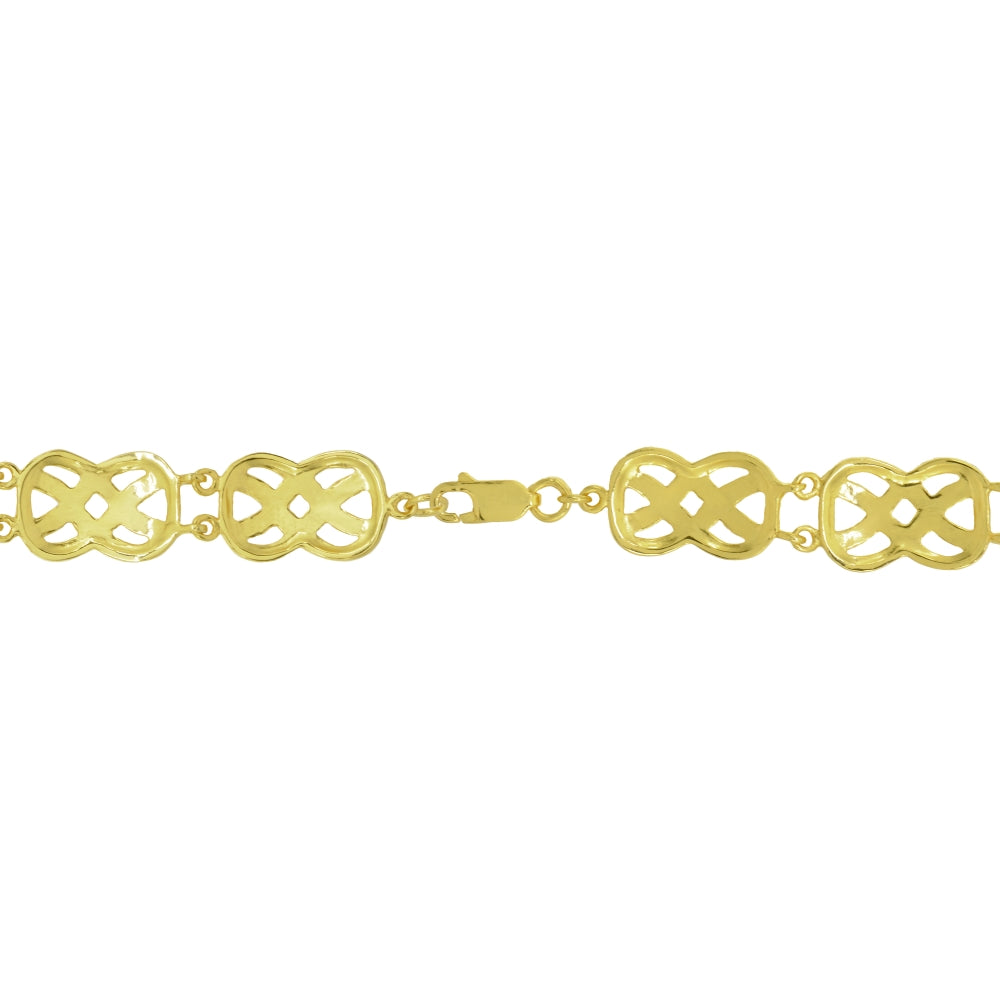 Two-Tone Yellow Gold Flashed Sterling Silver Celtic Knot Diamond-Cut Link Bracelet-2