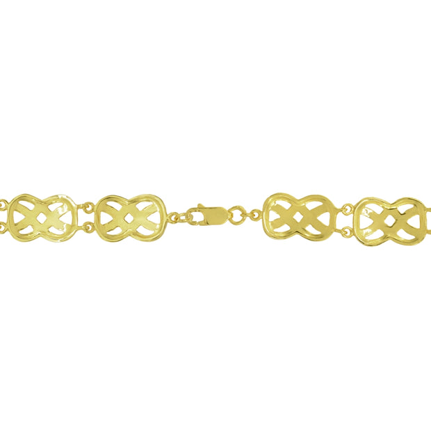 Two-Tone Yellow Gold Flashed Sterling Silver Celtic Knot Diamond-Cut Link Bracelet