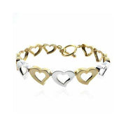 18K Gold over Sterling Silver Two-Tone Open Hearts Link Bracelet