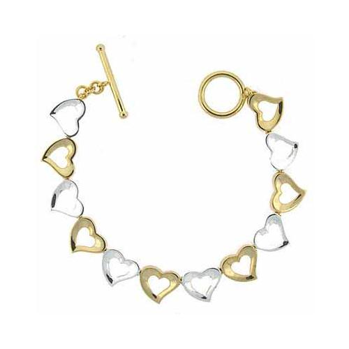 18K Gold over Sterling Silver Two-Tone Open Hearts Link Bracelet-2