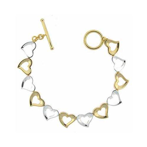 18K Gold over Sterling Silver Two-Tone Open Hearts Link Bracelet