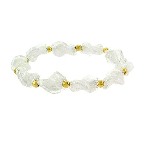 18K Gold over Sterling Silver Beads & Twist Glass Stretch Bracelet