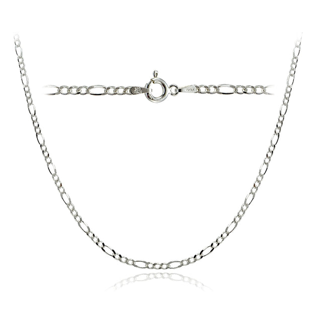 Sterling Silver 2.5mm Italian Figaro Link Necklace 24 Inches