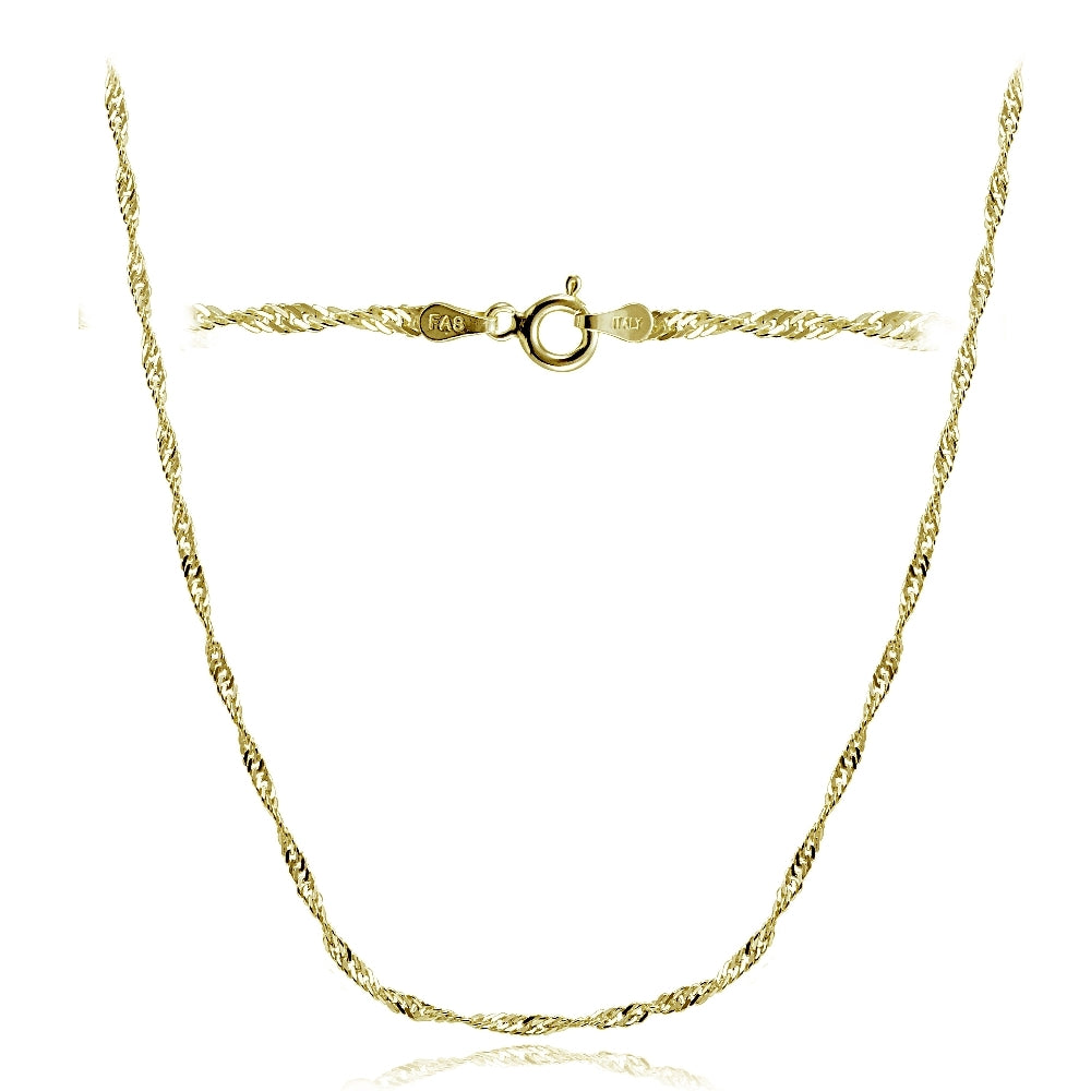 Gold Tone over Sterling Silver Italian 2.5mm Diamond-Cut Twist Chain Necklace 24-Inches