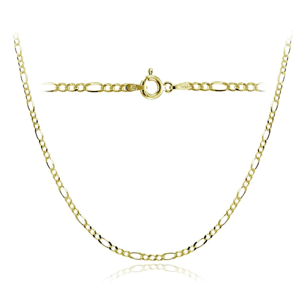 Gold Tone over Sterling Silver 2.5mm Italian Figaro Link Necklace 24 Inches