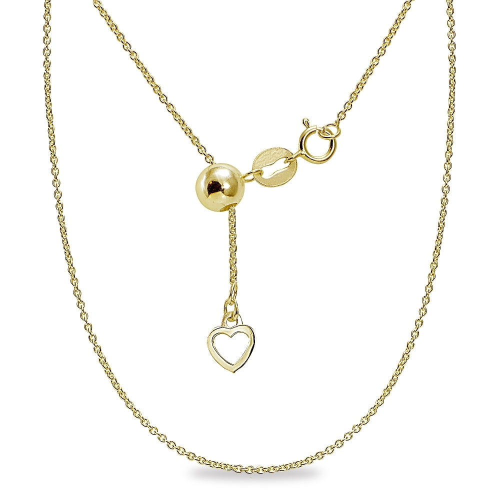 Yellow Gold Flashed Sterling Silver Adjustable Rolo Bolo Chain Necklace 20" Inches