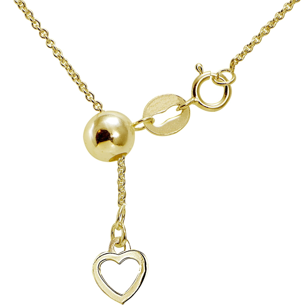Yellow Gold Flashed Sterling Silver Adjustable Rolo Bolo Chain Necklace 20" Inches-2