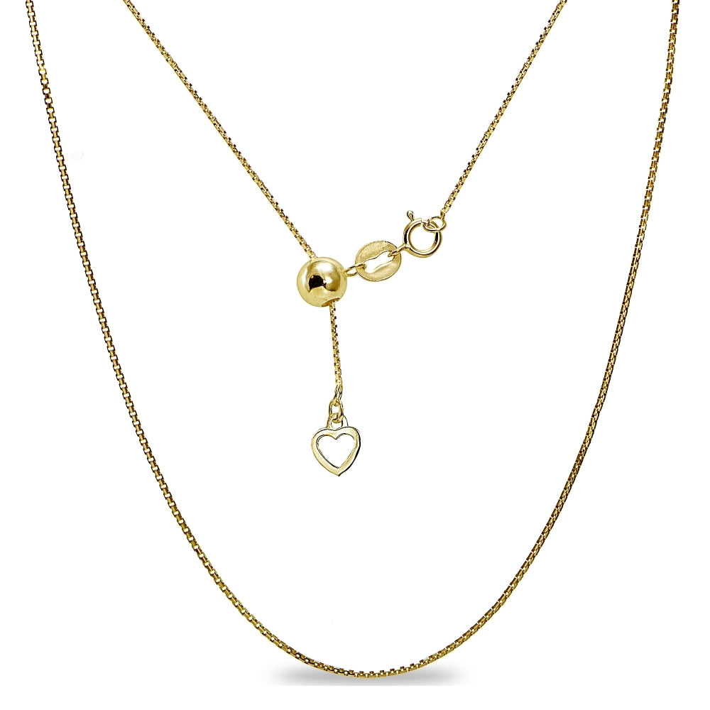 Yellow Gold Flashed Sterling Silver Adjustable Box Bolo Chain Necklace 20" Inches
