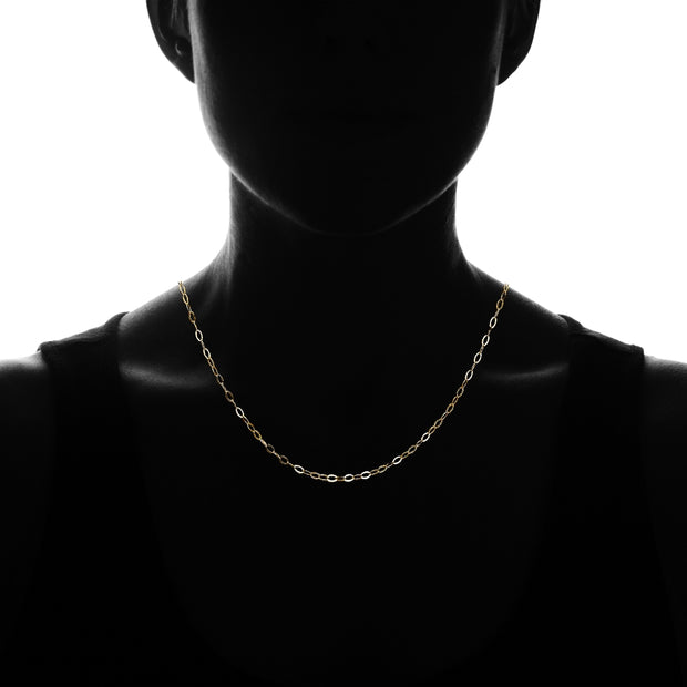 Yellow Gold Flashed Sterling Silver 0.90mm Thin Delicate Cable Chain Necklace, 18 Inches