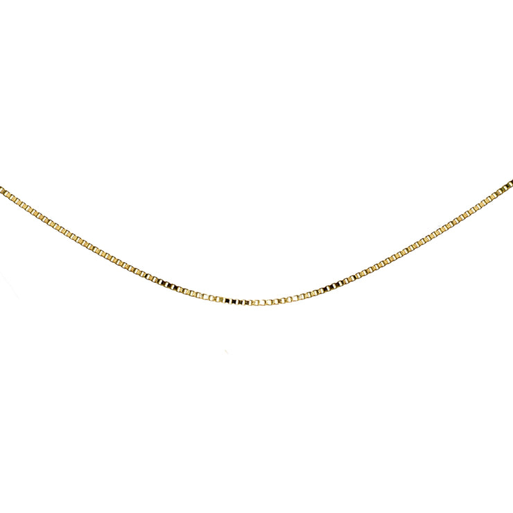Yellow Gold Flashed Sterling Silver 1mm Thin Choker Size Box Chain Necklace for Pendants, 13” + 3”