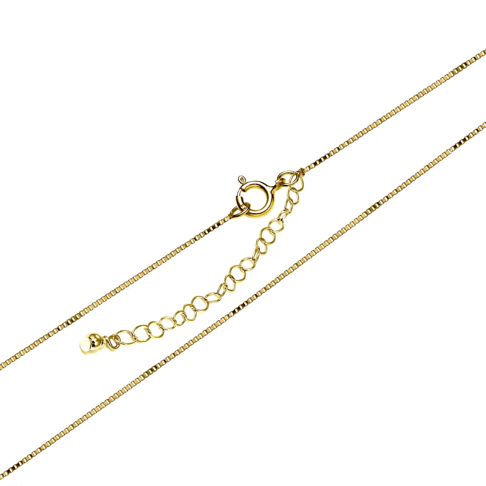 Yellow Gold Flashed Sterling Silver 1mm Thin Choker Size Box Chain Necklace for Pendants, 13” + 3”-2