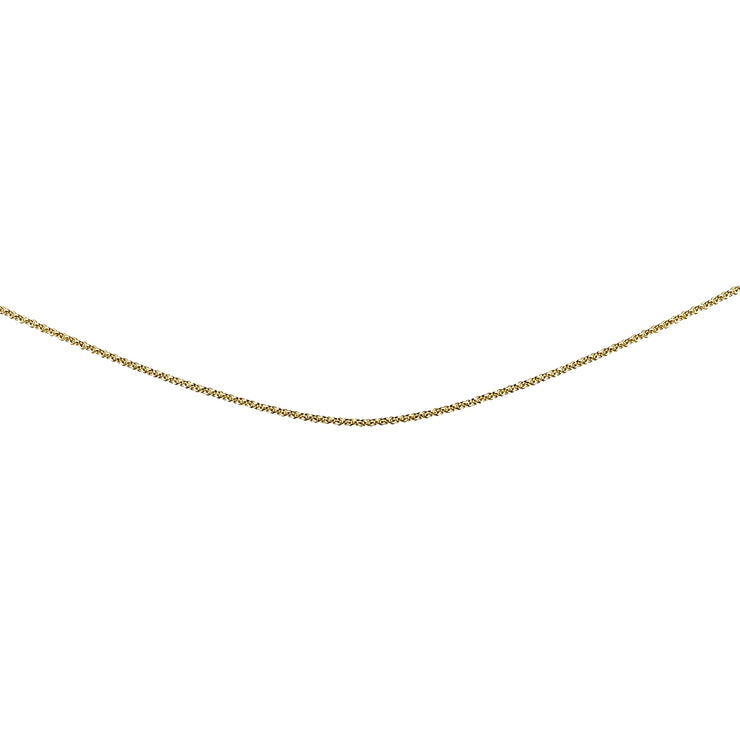 Yellow Gold Flashed Sterling Silver 1mm Thin Cable Rolo Choker Size Chain Necklace for Pendants, 13” + 3”