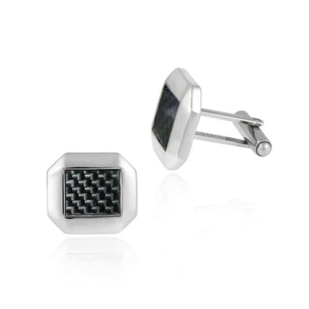 Stainless Steel & Black Carbon Fiber Modern Men's Cufflinks