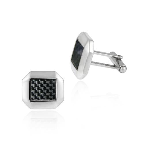 Stainless Steel & Black Carbon Fiber Modern Men's Cufflinks-2