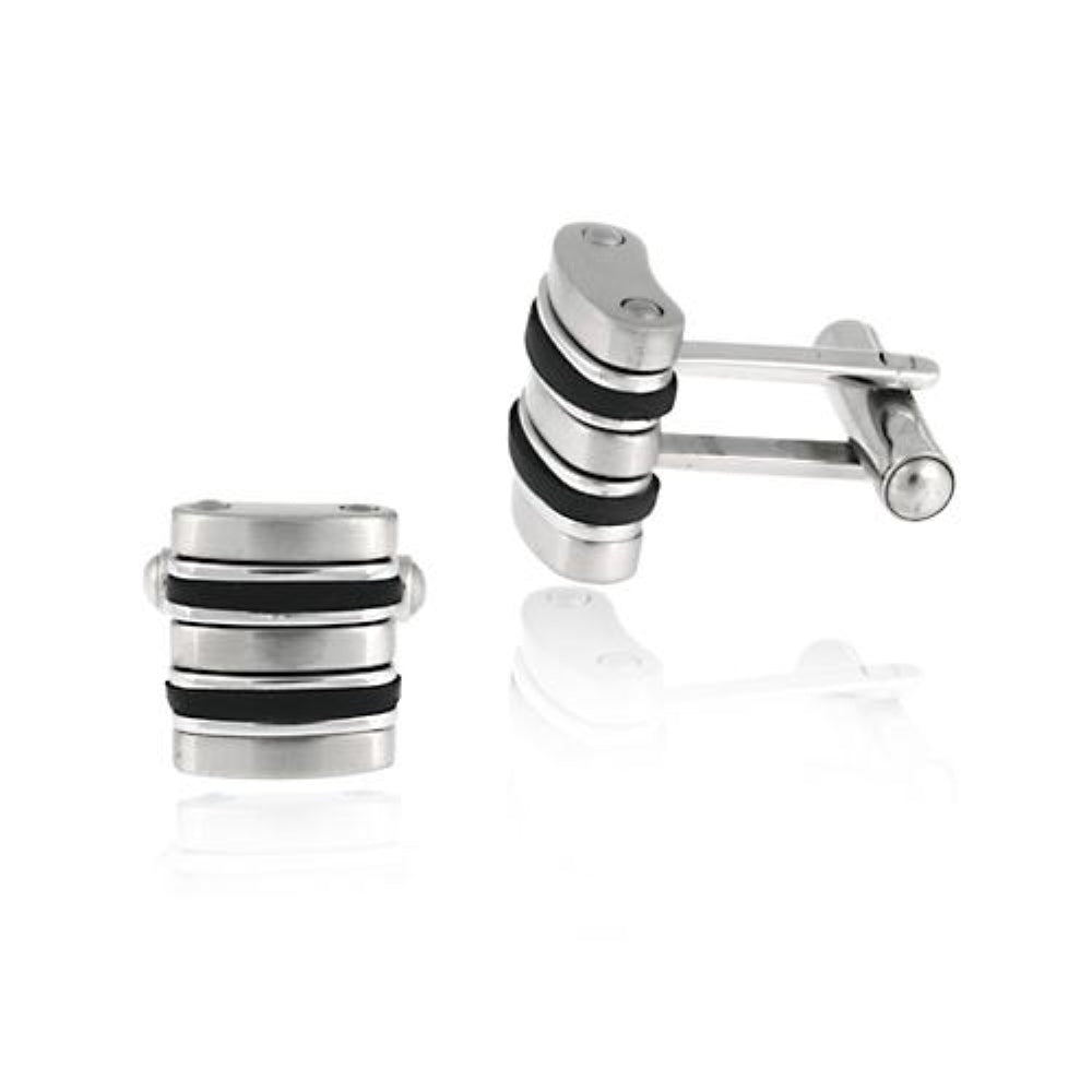 Stainless Steel & Rubber Twin Striped Men's Cufflinks