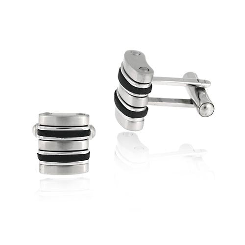 Stainless Steel & Rubber Twin Striped Men's Cufflinks-2