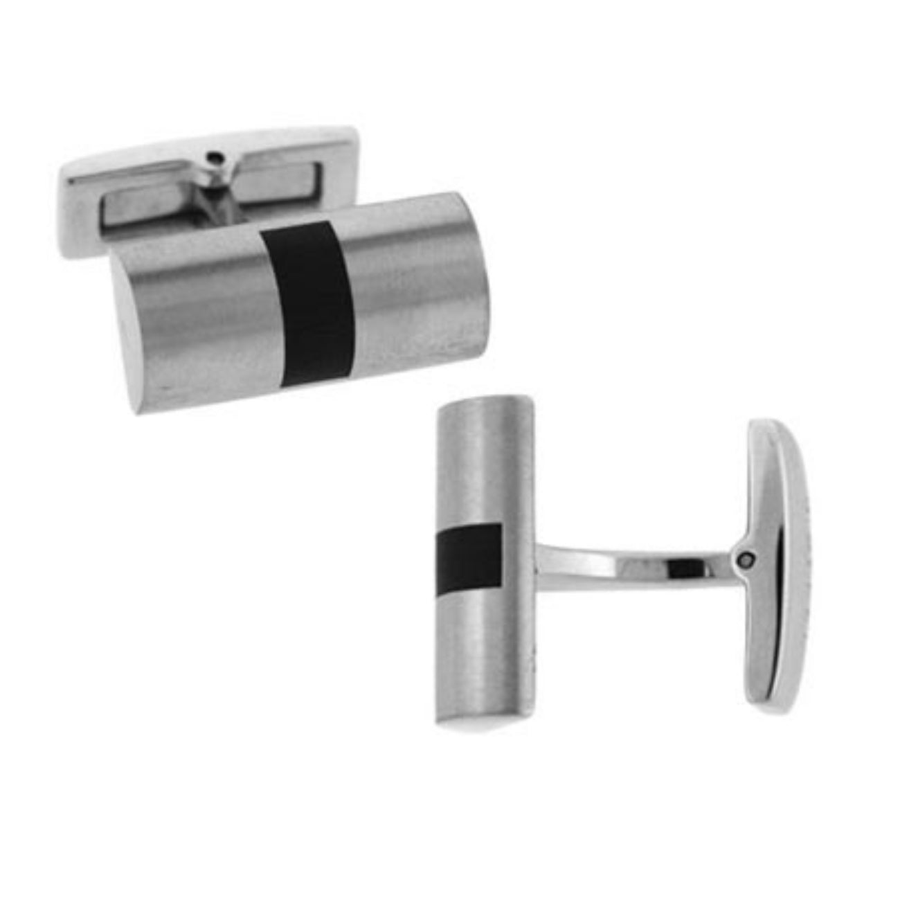 Stainless Steel Black Emamel Stripe Tube Men's Cufflinks