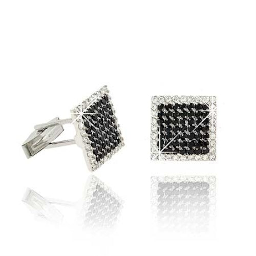 Sterling Silver Black CZ Square Men's Cufflinks