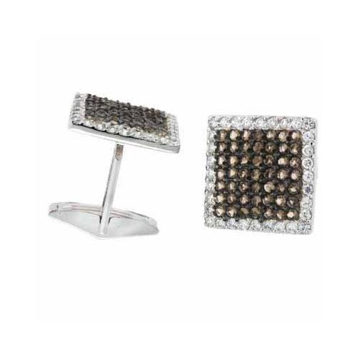 Sterling Silver Smokey Quartz CZ Square Men's Cufflinks