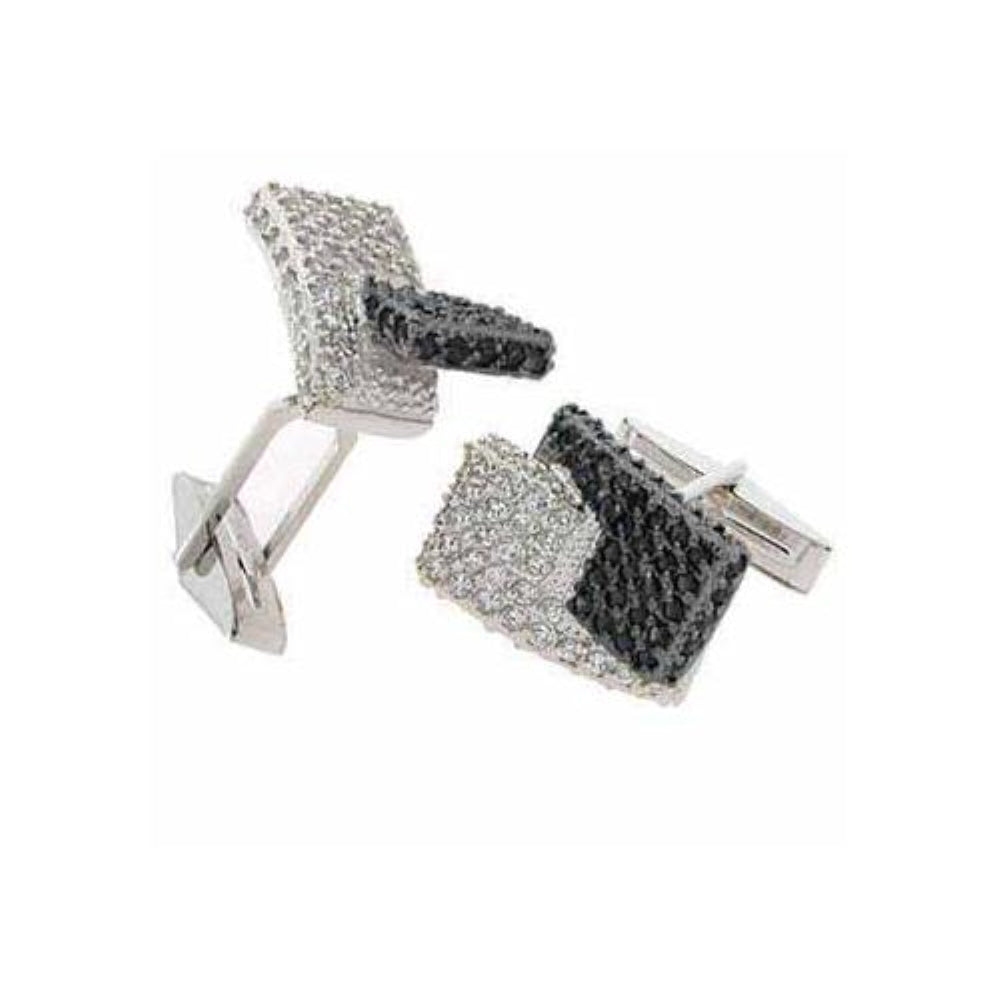 Sterling Silver Black & Clear CZ Modern Men's Cufflinks
