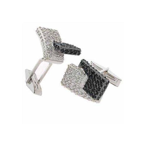 Sterling Silver Black & Clear CZ Modern Men's Cufflinks-2