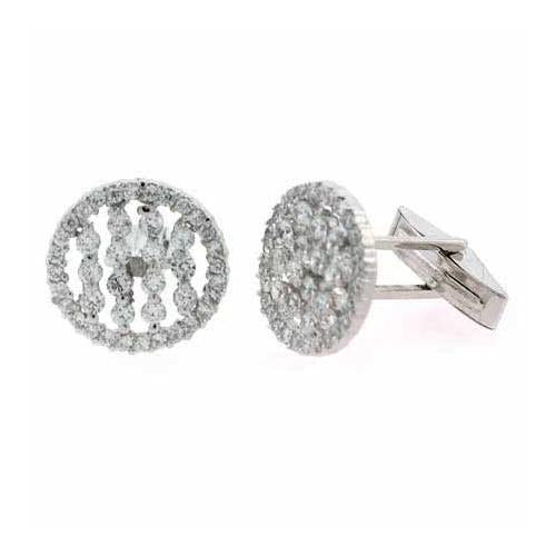 Sterling Silver CZ Striped Round Men's Cufflinks