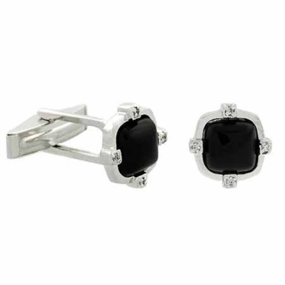 Sterling Silver Onyx & CZ Square Men's Cufflinks