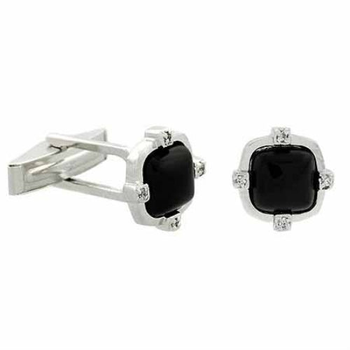 Sterling Silver Onyx & CZ Square Men's Cufflinks-2