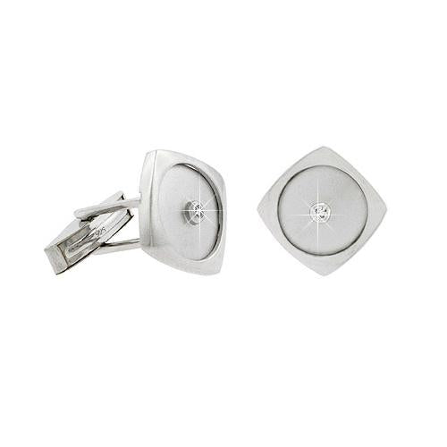 Sterling Silver CZ Brushed & Polished Modern Men's Cufflinks-2