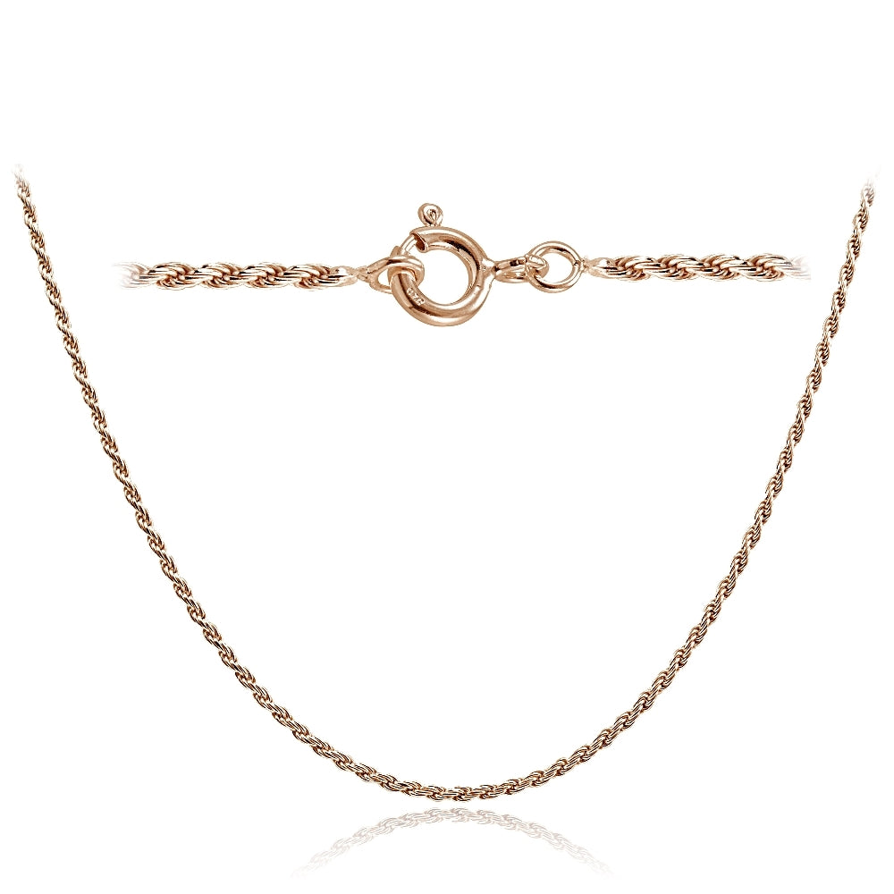 Rose Gold Tone on Silver Italian 1.5mm Twisted Rope Chain Necklace for Pendants 24-Inches