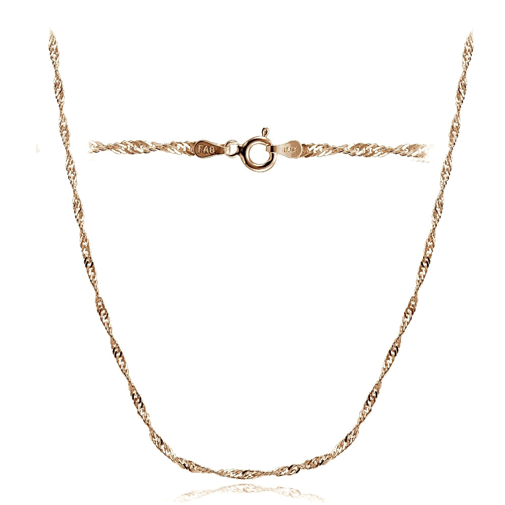 Rose Gold Tone over Silver Italian 2.5mm Diamond-Cut Twist Chain Necklace for Pendants 24-Inches