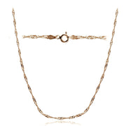 Rose Gold Tone over Silver Italian 2.5mm Diamond-Cut Twist Chain Necklace for Pendants 24-Inches