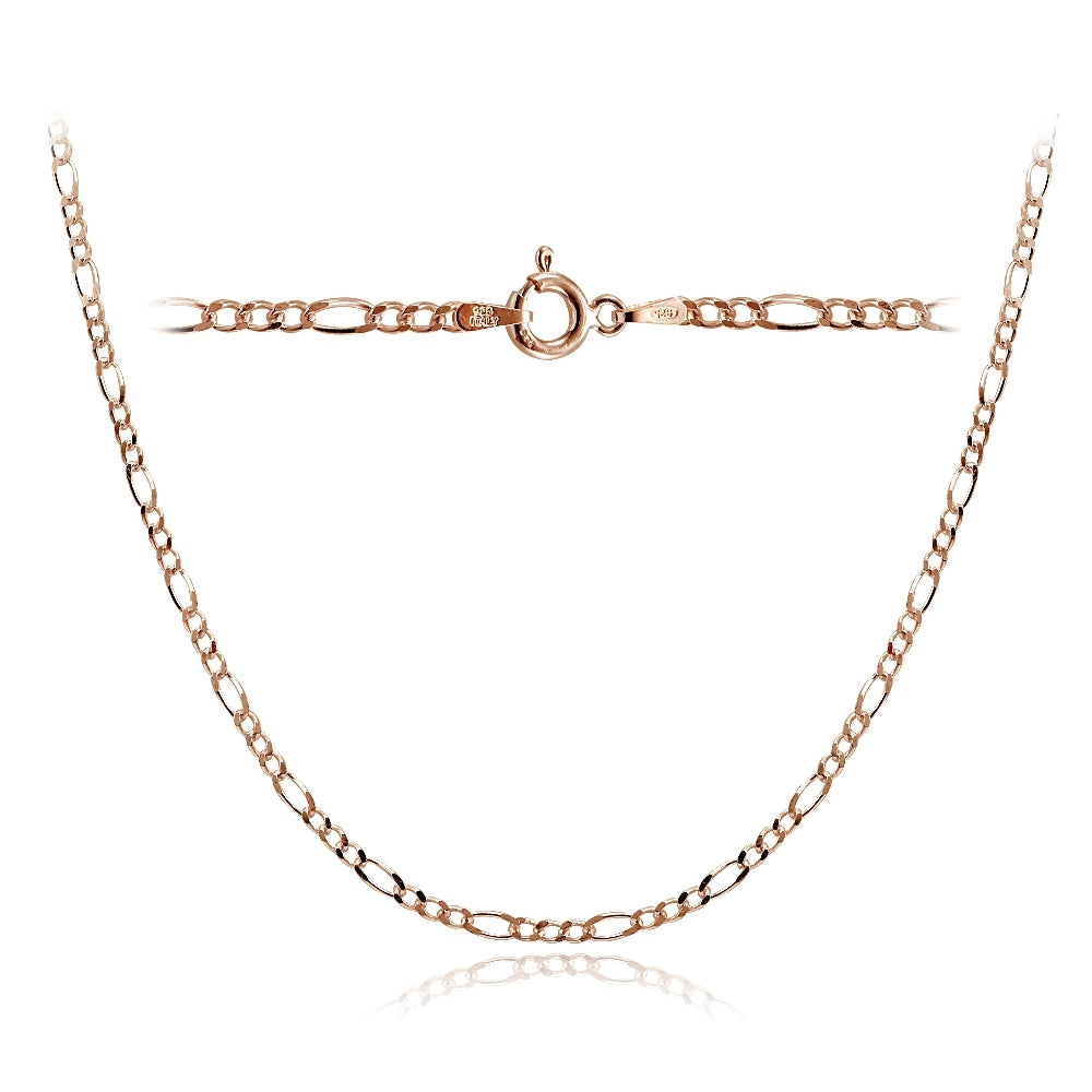 Rose Gold Tone over Sterling Silver 2.5mm Italian Figaro Link Necklace 24 Inches