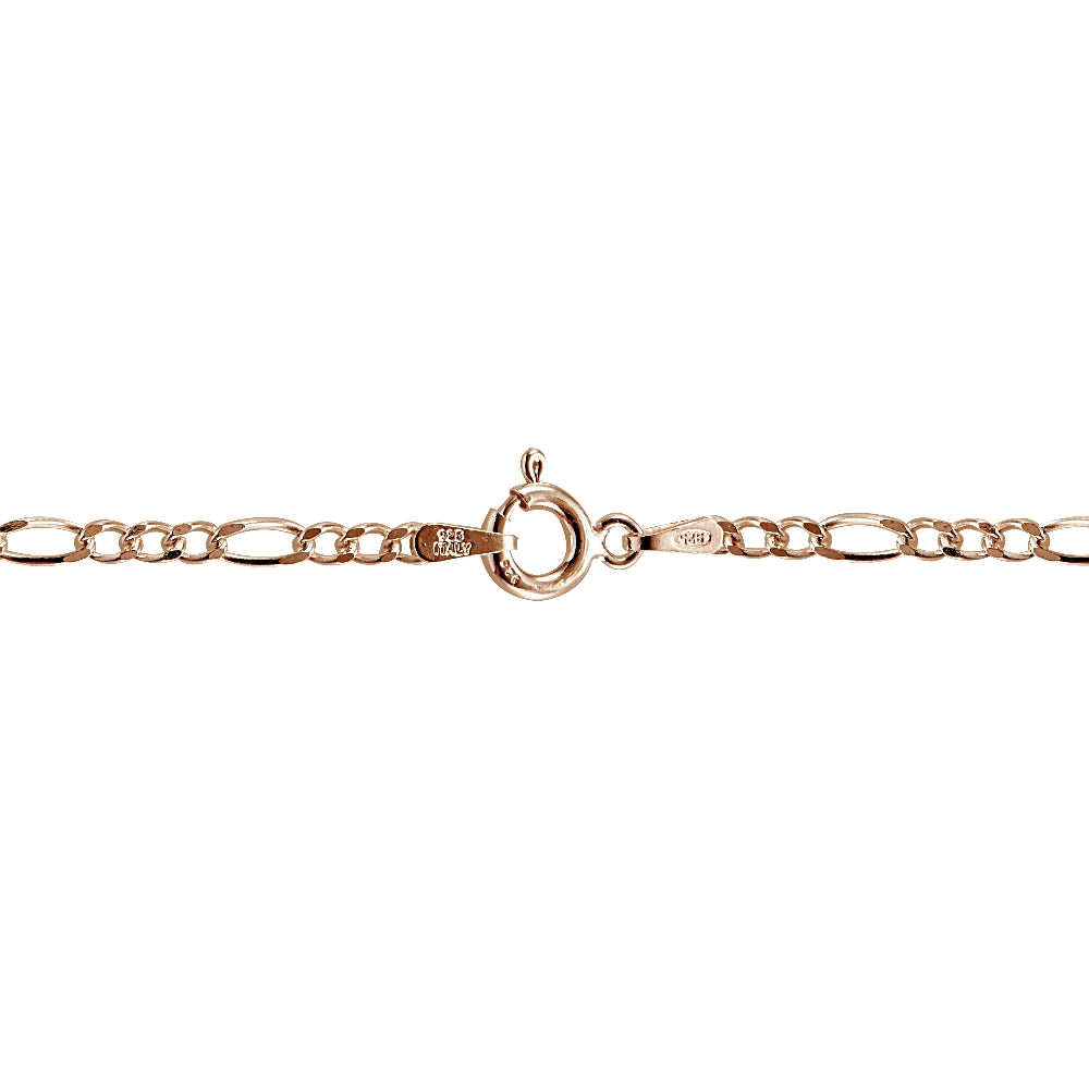 Rose Gold Tone over Sterling Silver 2.5mm Italian Figaro Link Necklace 24 Inches-2