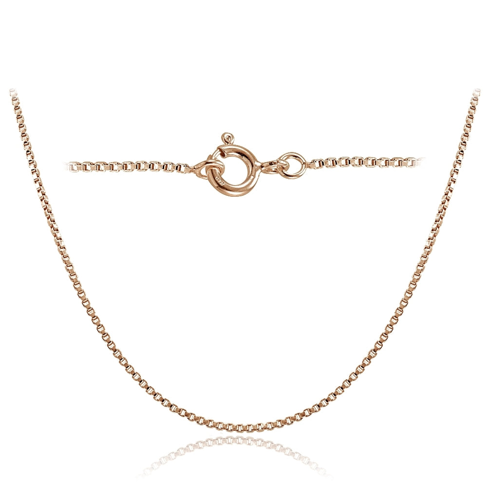 Rose Gold Tone over Sterling Silver Italian 1.05mm Box Chain Necklace 24 Inches
