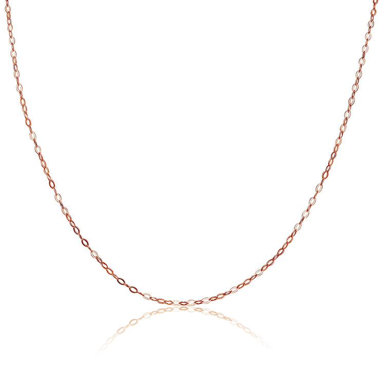Rose Gold Flashed Sterling Silver 0.90mm Thin Delicate Cable Chain Necklace, 16 Inches